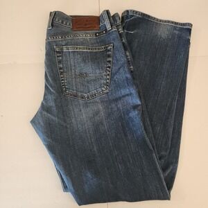 D35 Lucky Brand 361 Vintage Straight Mens Blue Jeans Size 34x32 Distressed Denim